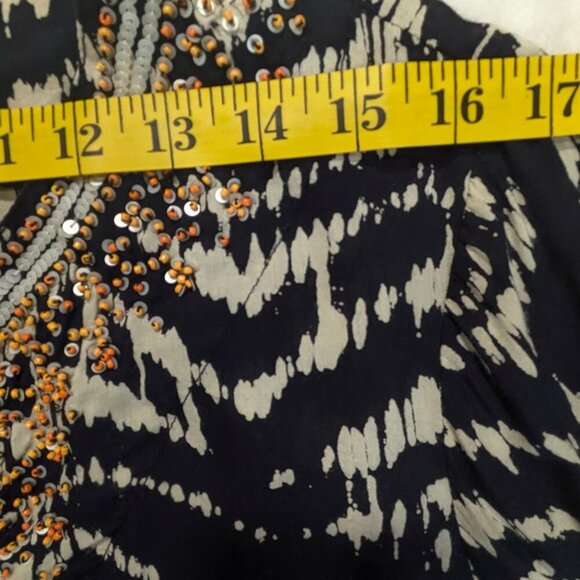 Soft Surroundings Akira Long Tunic Womens M Boho Chic‎ Beaded Sequin Ikat Batik - Picture 5 of 9